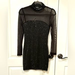 NWOT Mesh Long Sleeve Glitter Bodycon Mini Dress CHICME Size S Black